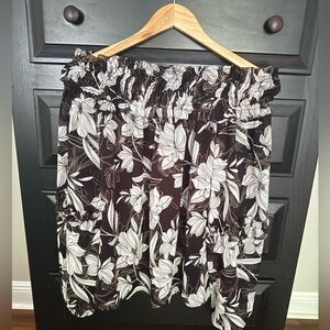 White House Black Market Smocked Ruffled Blouse Black and White